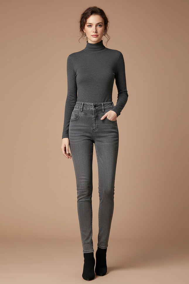 Pantalon Gris Jean Skinny Taille Haute Femme