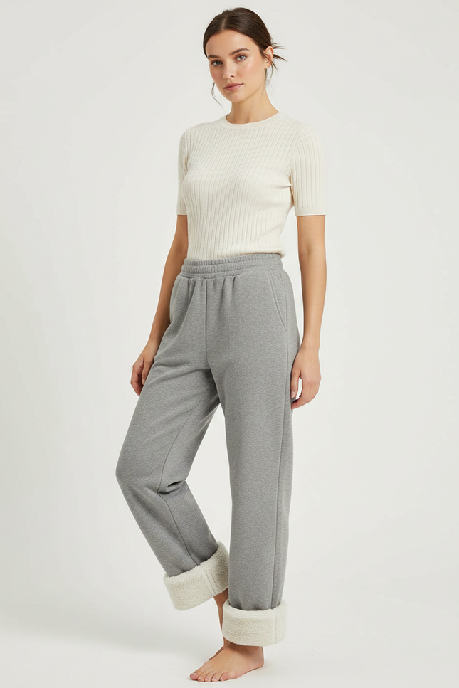 Pantalon Gris Molletonné Doublé Sherpa Femme Confortable