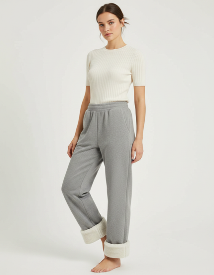 Pantalon Gris Molletonné Doublé Sherpa Femme Confortable