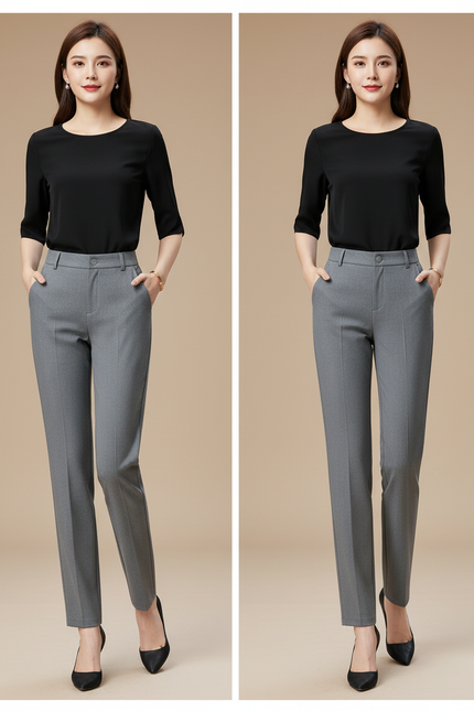 Pantalon Gris Slim Élégant Femme Bureau - Gabardine