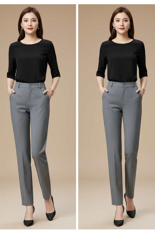 Pantalon Gris Slim Élégant Femme Bureau - Gabardine