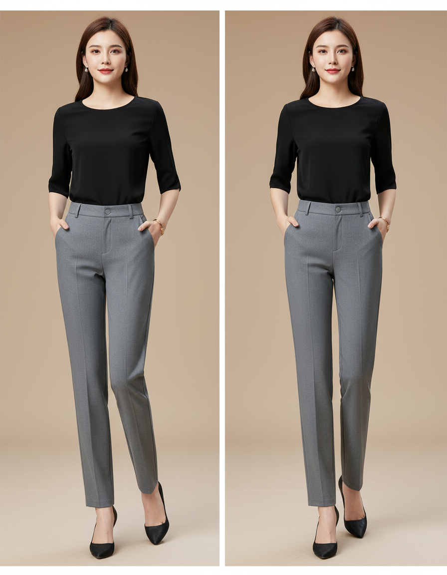 Pantalon Gris Slim Élégant Femme Bureau - Gabardine