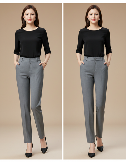 Pantalon Gris Slim Élégant Femme Bureau - Gabardine