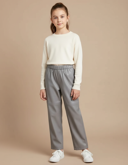 Pantalon Simili Cuir Gris