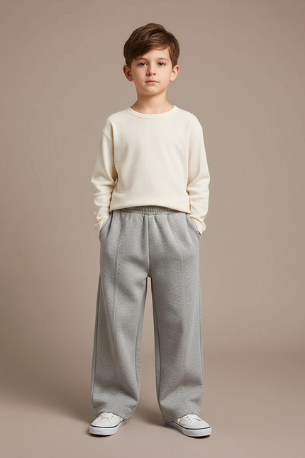 Pantalon Gris Ample Décontracté Enfant Molletonné