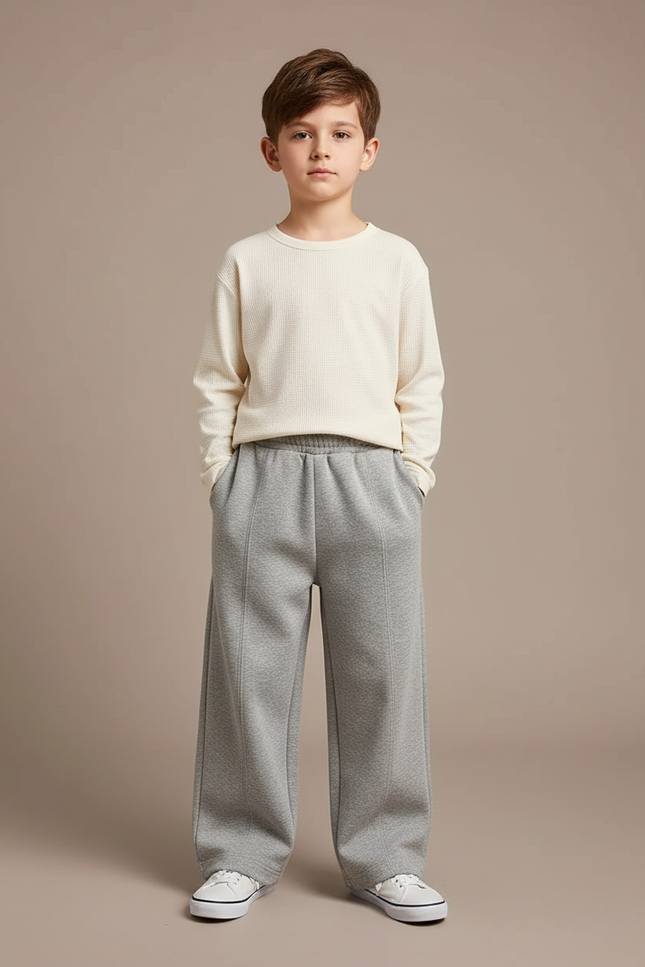 Pantalon Gris Ample Décontracté Enfant Molletonné
