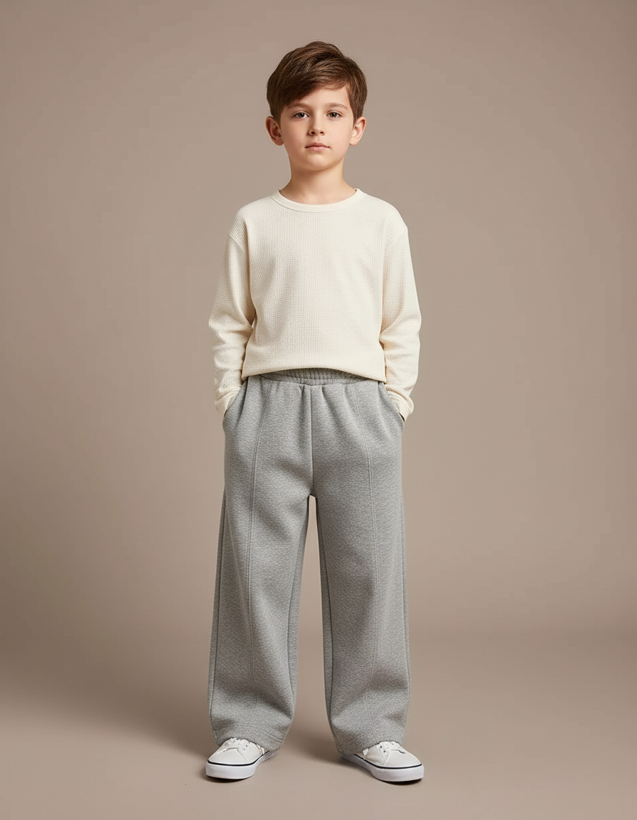 Pantalon Gris Ample Décontracté Enfant Molletonné
