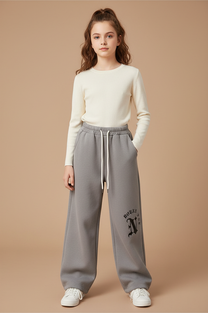 Pantalon Gris Large Décontracté Imprimé Enfant Fille - Molleton