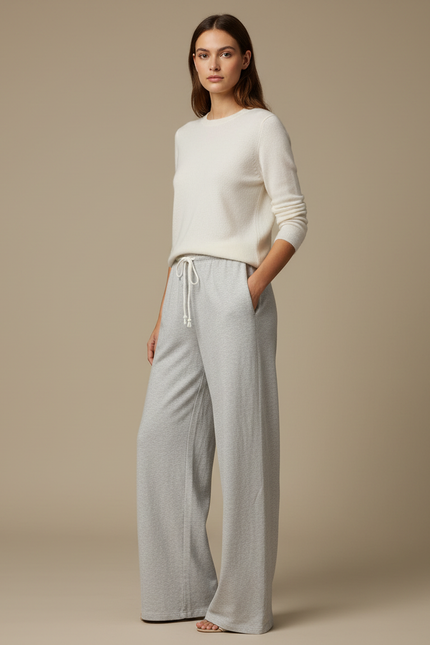 Pantalon Gris Ample Décontracté Coton Sport Femme - Molleton