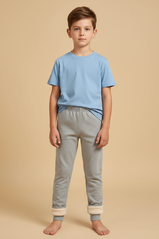 Pantalon Gris Molletonné Enfant Chaud Doux