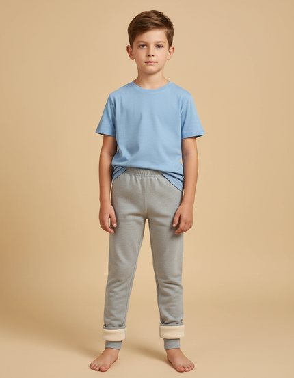 Pantalon Gris Molletonné Enfant Chaud Doux