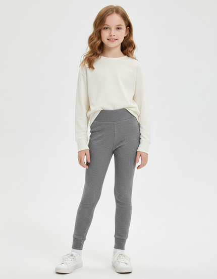 Pantalon Gris Côtelé Fille Extensible Doux Confortable - Maille