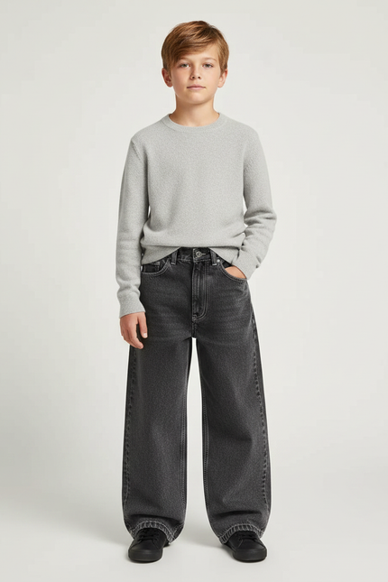 Pantalon Gris Ample Décontracté Denim Garçon - Jean