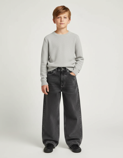 Pantalon Gris Ample Décontracté Denim Garçon - Jean