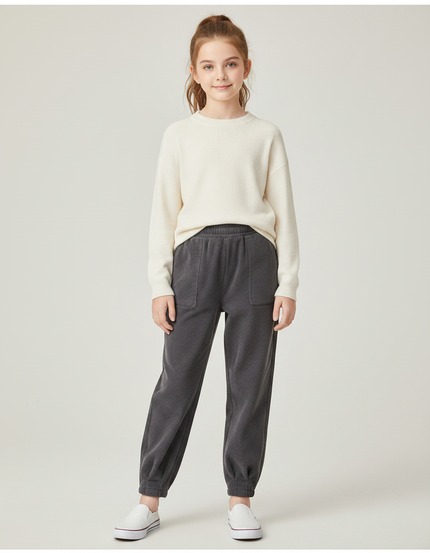 Pantalon Gris Côtelé Confortable Ample Fille - Cordé