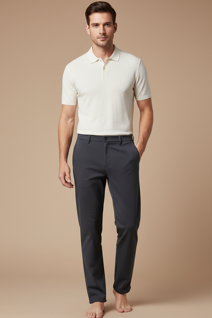 Pantalon Gris Droit Élégant Business Homme - Polyester