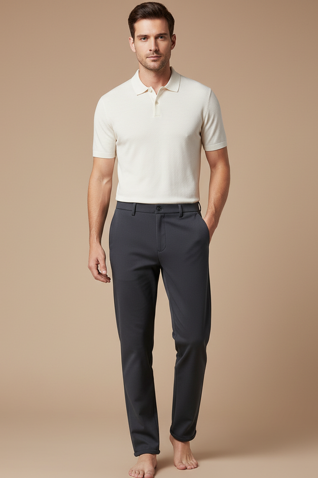 Pantalon Gris Droit Élégant Business Homme - Polyester