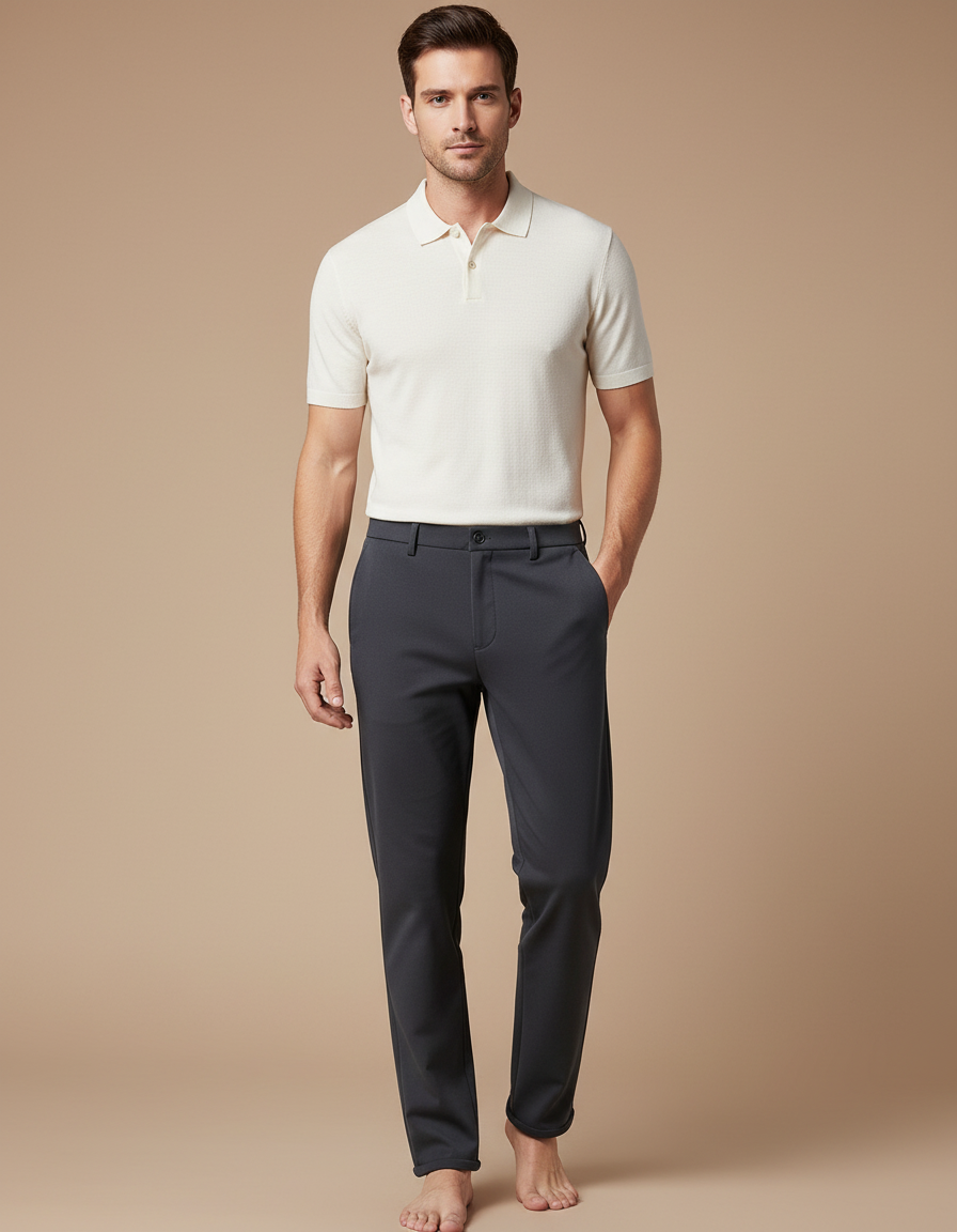 Pantalon Gris Droit Élégant Business Homme - Polyester