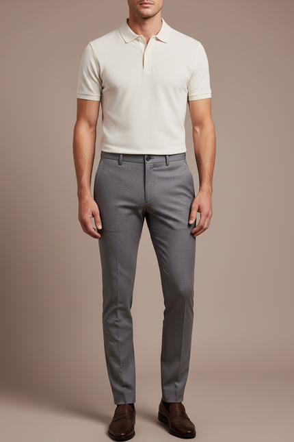 Pantalon Gris Slim Habillé Motif Discret - Laine