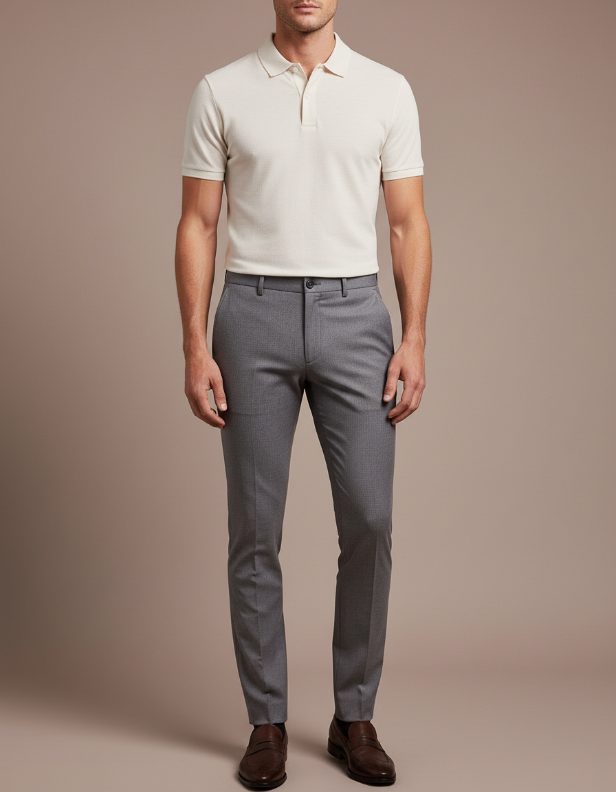 Pantalon Gris Slim Habillé Motif Discret - Laine