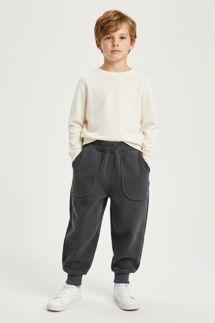 Pantalon Gris Côtelé Molletonné Doux Enfant