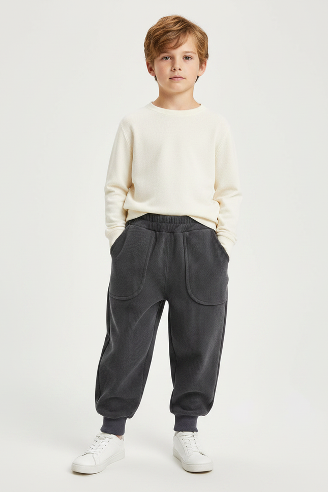 Pantalon Gris Côtelé Molletonné Doux Enfant