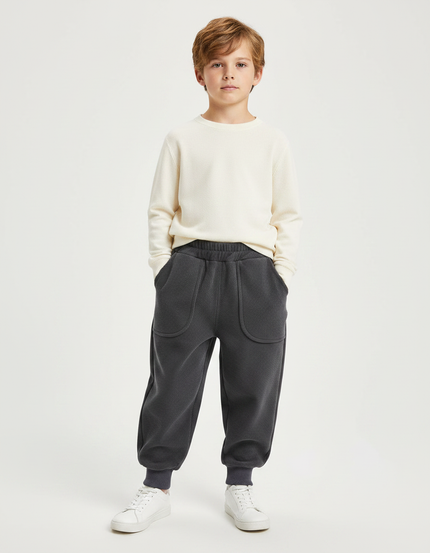 Pantalon Gris Côtelé Molletonné Doux Enfant
