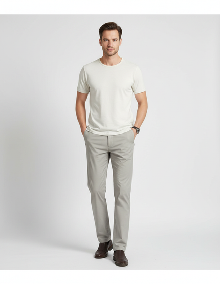 Pantalon Gris Coton Stretch Coupe Droite Décontracté