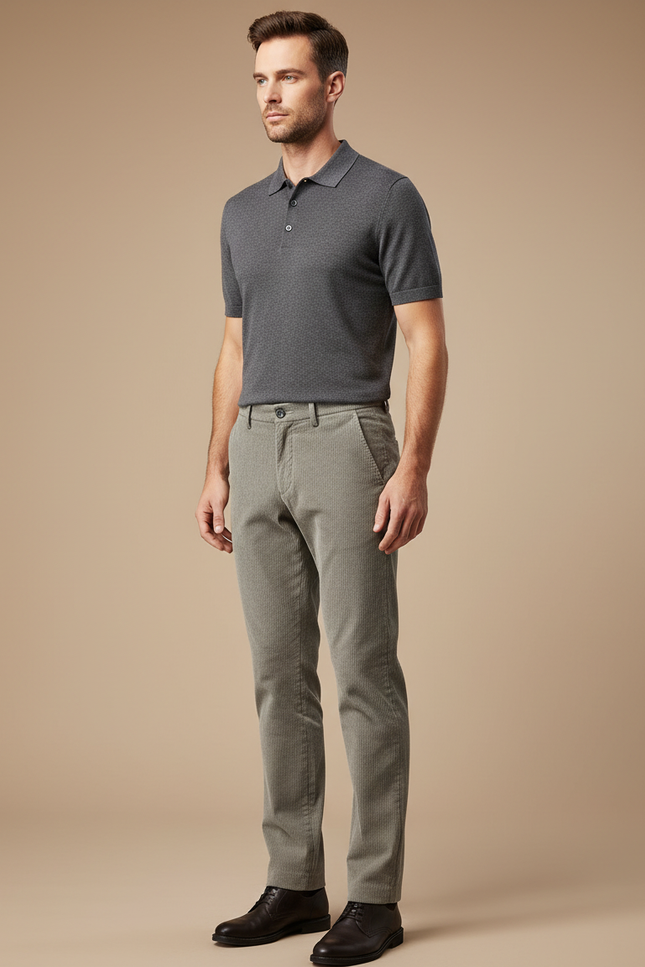 Pantalon Tissu Gris - Kaki Cordé