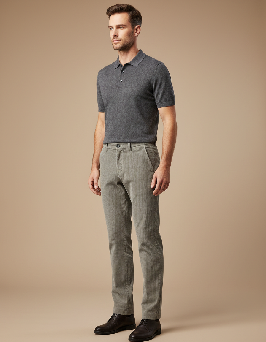 Pantalon Tissu Gris - Kaki Cordé