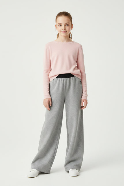 Pantalon Gris Molletonné Large Décontracté Enfant