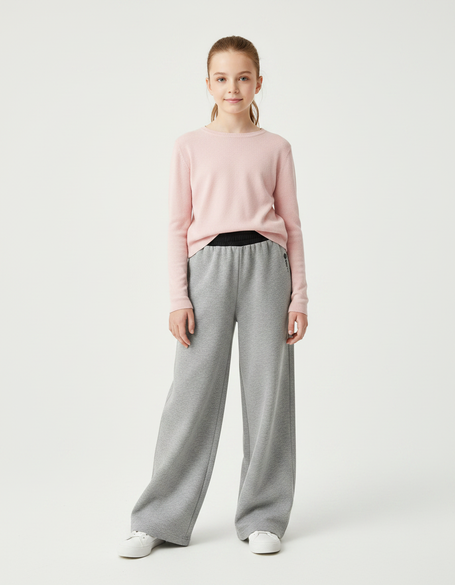 Pantalon Gris Molletonné Large Décontracté Enfant