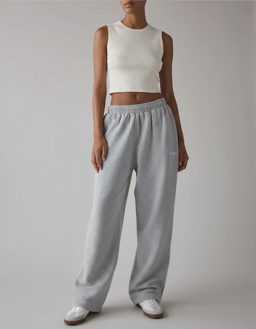 Pantalon Gris Ample Molletonné Sport Femme