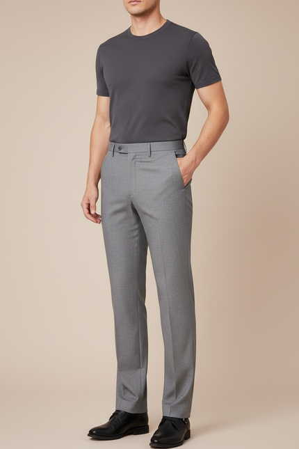 Pantalon Gris Habillé Élégant Ajusté Affaires Homme - Laine