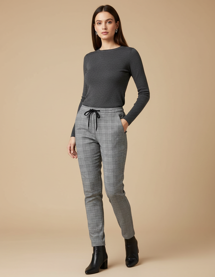 Pantalon Gris À Carreaux Slim Décontracté Femme - Maille