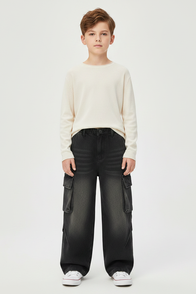 Pantalon Gris Cargo Ample Décontracté Garçon Denim - Jean