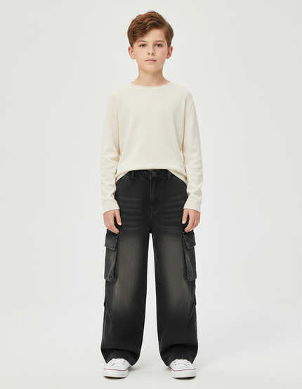 Pantalon Gris Cargo Ample Décontracté Garçon Denim - Jean