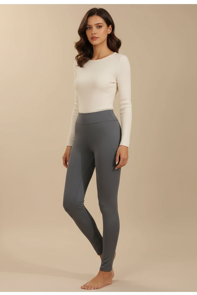 Pantalon Gris Slim Taille Haute Molletonné Femme