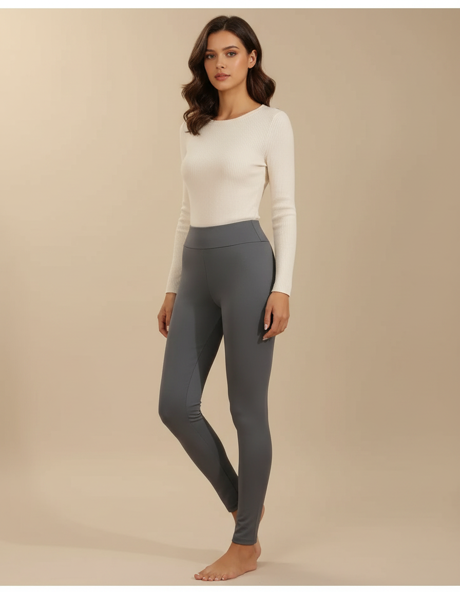 Pantalon Gris Slim Taille Haute Molletonné Femme