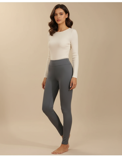 Pantalon Gris Slim Taille Haute Molletonné Femme