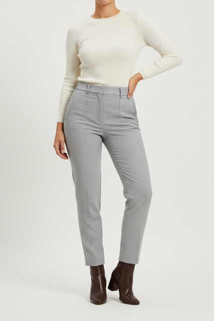 Pantalon Gris Taille Haute Slim Habillé Femme - Gabardine