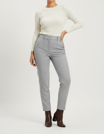 Pantalon Gris Taille Haute Slim Habillé Femme - Gabardine