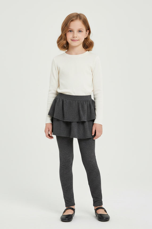 Pantalon Gris Jupe-Legging Fille Coton Confortable - Molleton