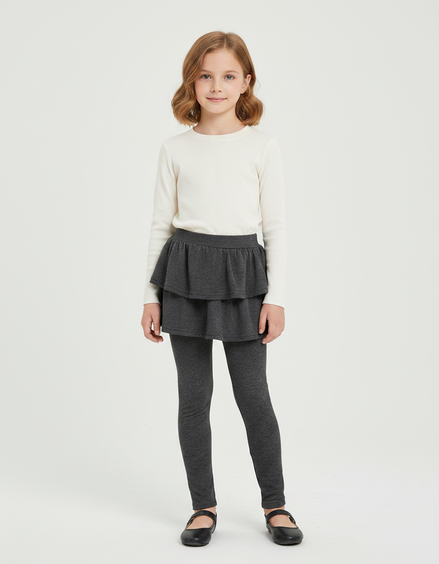 Pantalon Gris Jupe-Legging Fille Coton Confortable - Molleton
