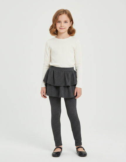 Pantalon Gris Jupe-Legging Fille Coton Confortable - Molleton