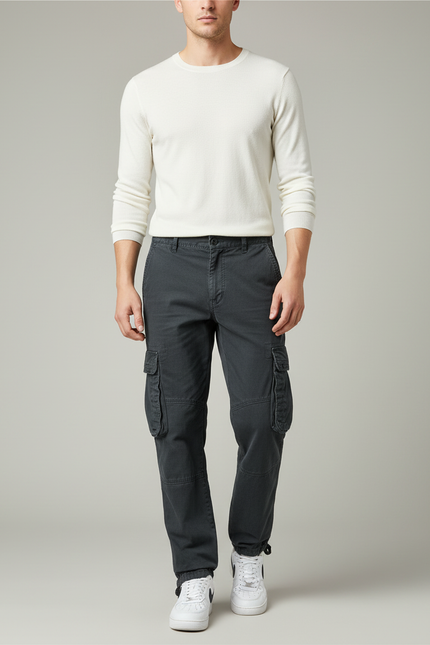 Pantalon Gris Cargo Décontracté Homme Coton Multi-poches