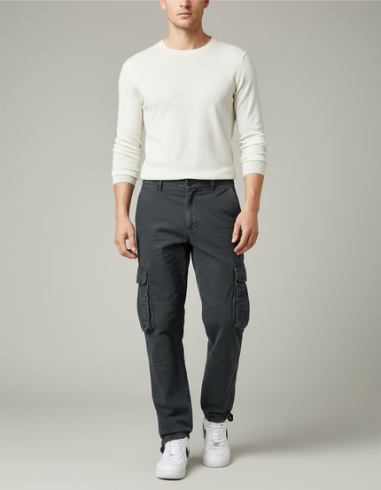 Pantalon Gris Cargo Décontracté Homme Coton Multi-poches