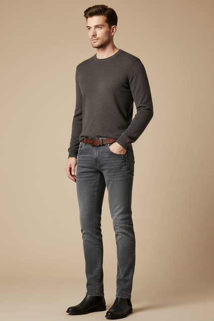 Pantalon Gris Jean Skinny Homme Décontracté Ajusté