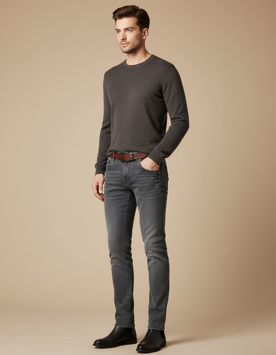 Pantalon Gris Jean Skinny Homme Décontracté Ajusté
