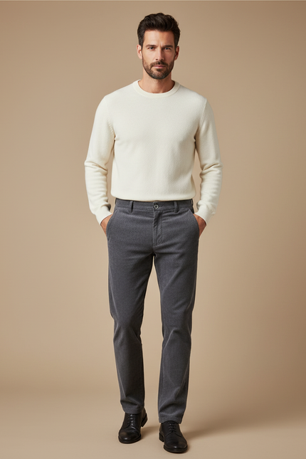 Pantalon Gris Côtelé Droit Décontracté Homme - Cordé